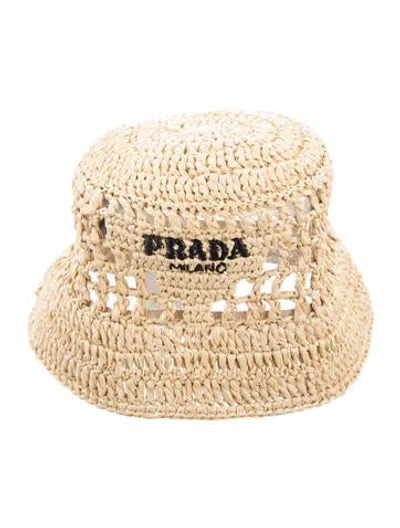 Pre-owned Prada Straw Bucket Hat In Neutral