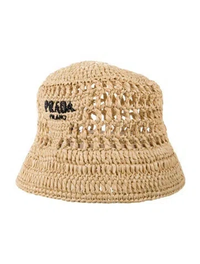 Pre-owned Prada Straw Bucket Hat In Neutrals