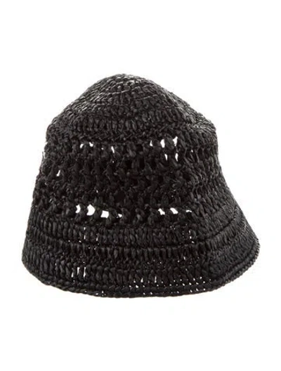 Pre-owned Prada Straw Bucket Hat W/ Tags In Black