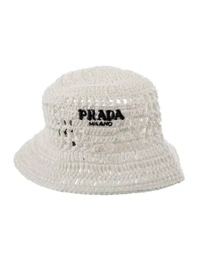 Pre-owned Prada Straw Bucket Hat In White