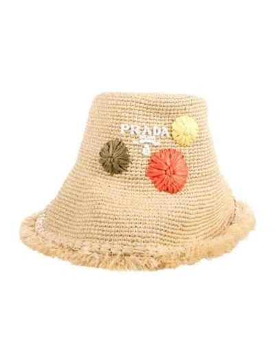 Pre-owned Prada Straw Bucket Hat  W/tags In Neutral