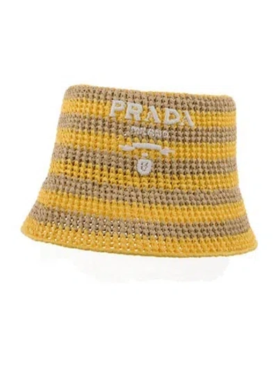 Pre-owned Prada Straw Bucket Hat In Yellow