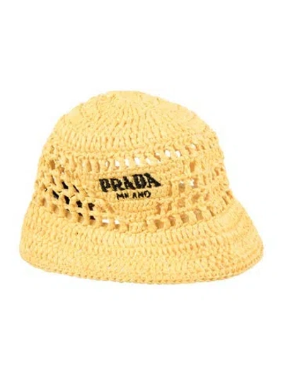 Pre-owned Prada Straw Bucket Hat In Yellow