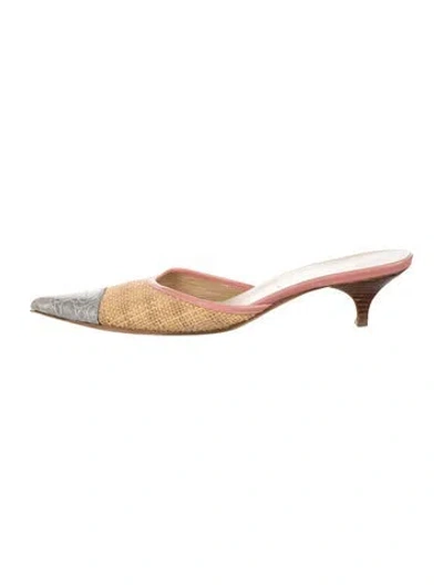 Pre-owned Prada Straw Colorblock Pattern Mules In Blue/neutrals/pink