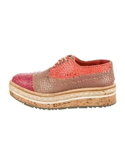 Pre-owned Prada Straw Colorblock Pattern Oxfords In Neutral