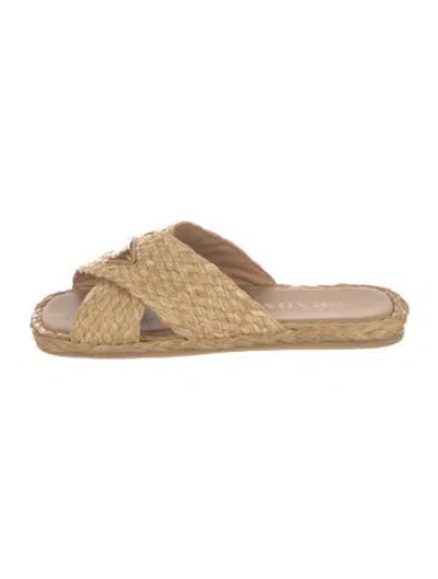Pre-owned Prada Straw Crystal Embellishments Espadrilles In Brown
