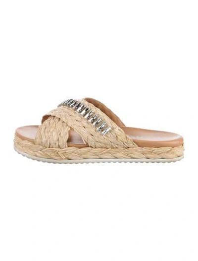 Pre-owned Prada Straw Crystal Embellishments Espadrilles In Neutral