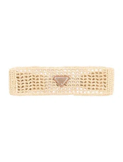 Pre-owned Prada Straw Emblemed Elastic Headband In Neutral