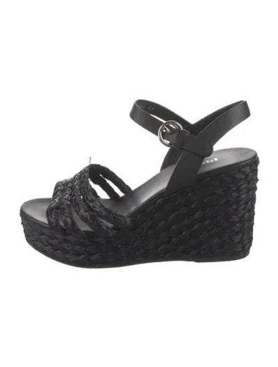 Pre-owned Prada Straw Espadrilles In Black
