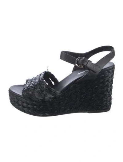 Pre-owned Prada Straw Espadrilles In Black