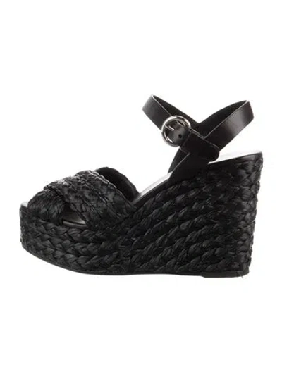 Pre-owned Prada Straw Espadrilles In Black