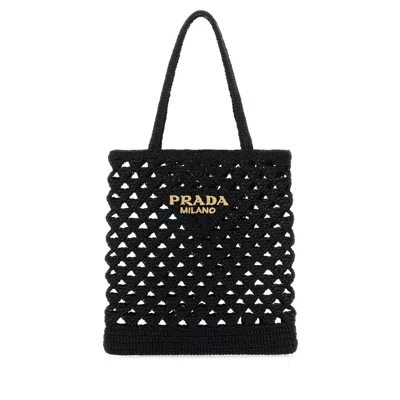 Prada Straw Handbag In Black