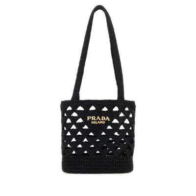 Prada Straw Handbag In Black
