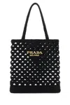 Prada Straw Tote Bag With Knit Design And Shoulder Straps In Neroc