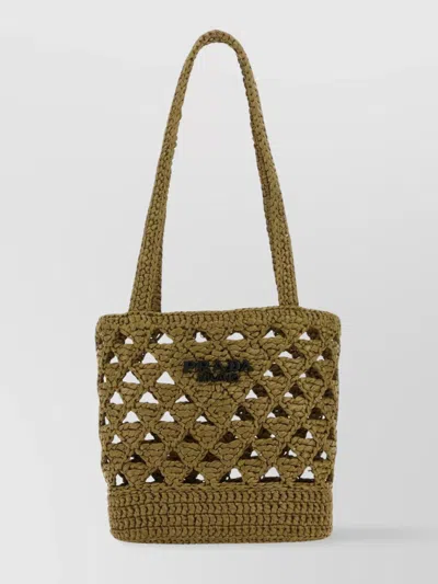 Prada Straw Knit Double Handle Shoulder Bag