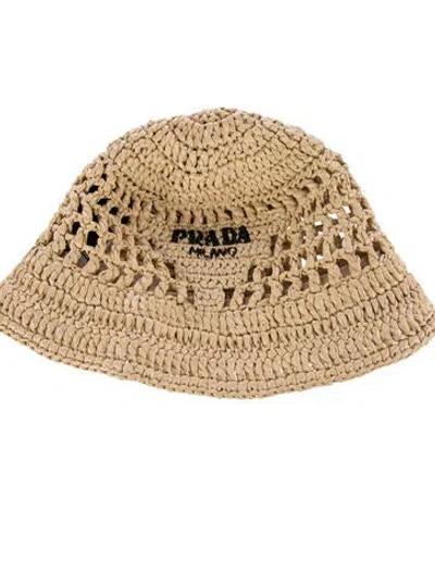 Pre-owned Prada Straw Printed Bucket Hat In Neutrals