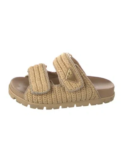 Pre-owned Prada Straw Slides In Neutrals