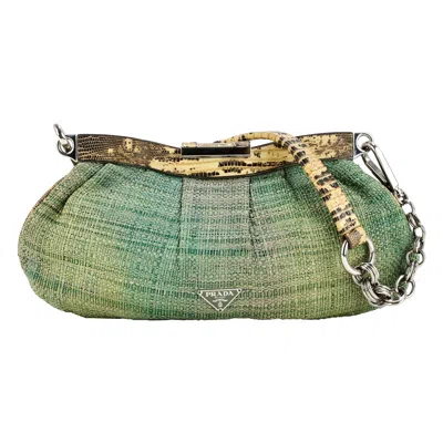 Pre-owned Prada Straw Snake Leather Bag In Gray