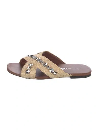 Pre-owned Prada Straw Tweed Pattern Slides In Neutral