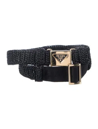 Pre-owned Prada Straw Waist Belt In Black