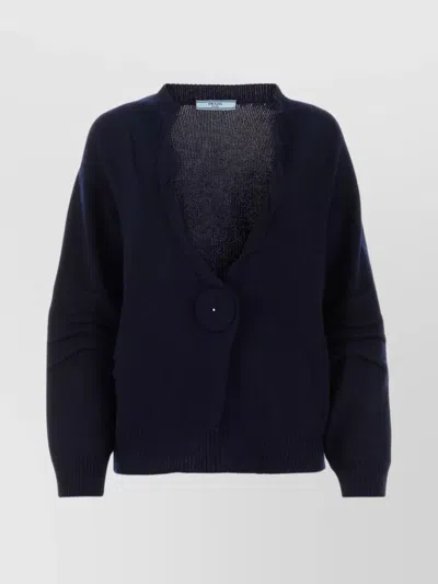 Prada Streamlined V Neck Wool Blend Sweater In Black