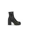 Prada Stretch Calf Leather Platform Ankle Boot In Black