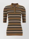 Prada Stretch Cotton Blend Polo Shirt With Embroidery In Brown