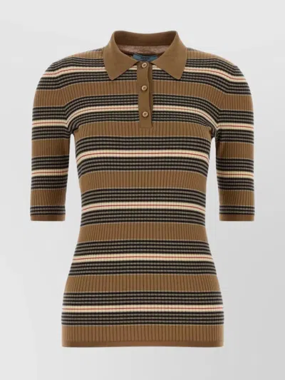PRADA STRETCH COTTON BLEND POLO SHIRT WITH EMBROIDERY
