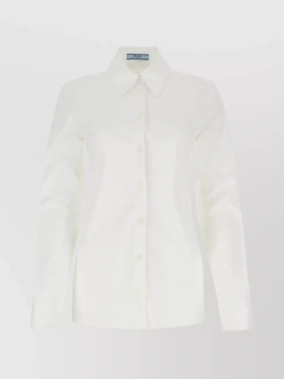 Prada Stretch Cotton Blend Poplin Shirt In Cream