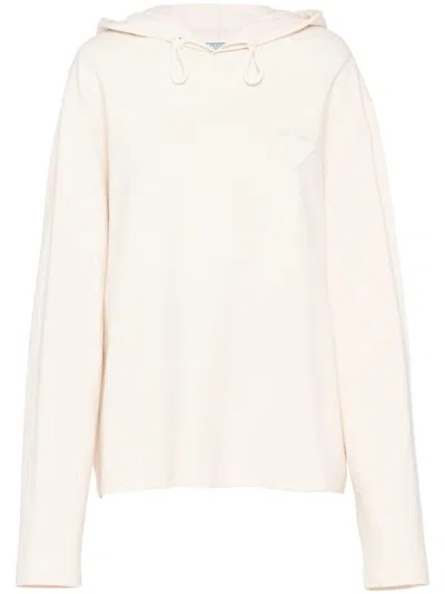 Prada Stretch Cotton Hooded Sweatshirt In White