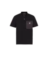 Prada Cotton Bi-material Polo Shirt In Black/black