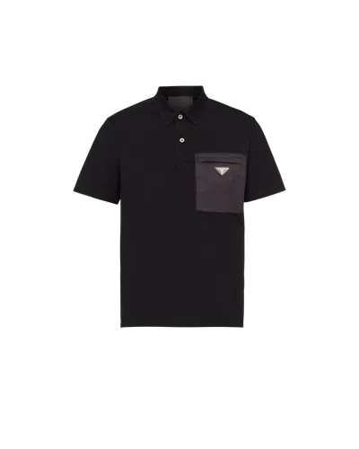PRADA POLOSHIRT AUS BAUMWOLL-STRETCH RE-NYLON-DETAILS