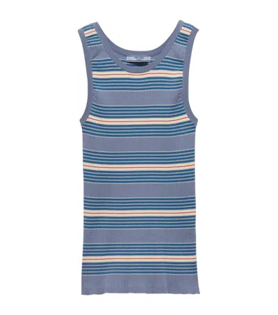 Prada Stretch Cotton Stripe Tank Top In Blue