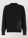 Prada Stretch Viscose-polyamide T-shirt Sweatshirt With External Pocket And Calf Leather Detail