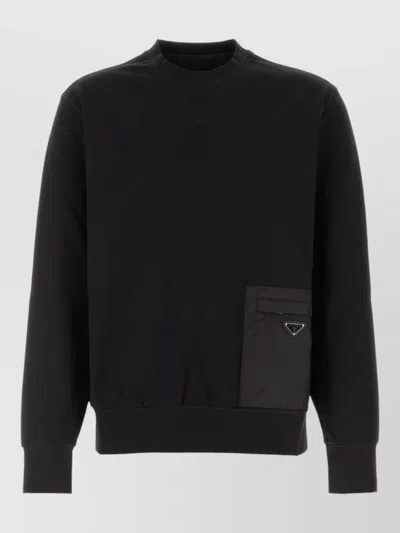 PRADA STRETCH JERSEY SWEATSHIRT CREW NECK POCKET