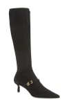 Prada Stretch Knee High Boot In Black