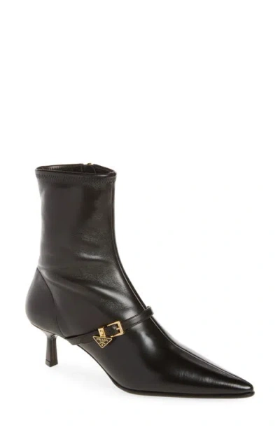Prada Stretch Leather Ankle Boot In Brown