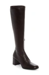 Prada Stretch Leather Knee High Boot In Black
