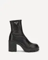 Prada Stretch Leather Platform Ankle Boots In Black