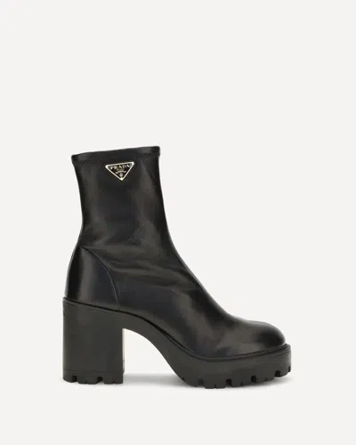 PRADA STRETCH LEATHER PLATFORM ANKLE BOOTS