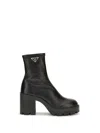 Prada Stretch Calf Leather Platform Ankle Boot In Nero