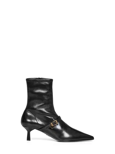 Prada Stretch Nappa Lambskin With Metal Strap Detail Boot In Black
