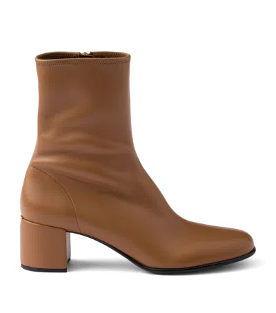Prada Stretch-nappa Leather Booties 55 In Brown
