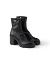 Prada Stretch Leather Platform Ankle Boots In Black