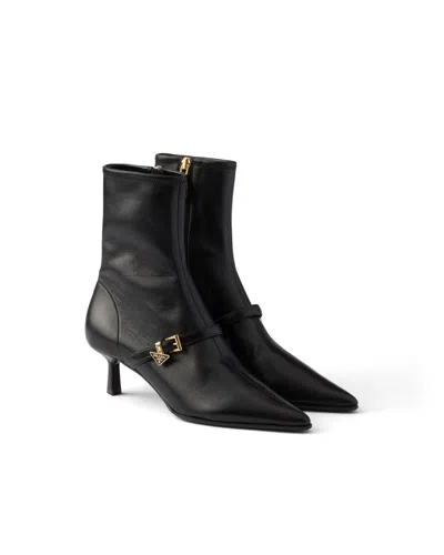 Prada Stretch Nappa Leather Booties In Black