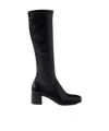 Prada Leather Knee High Boots With Block Heel In Black