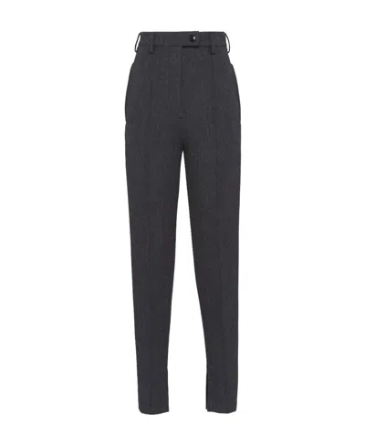 Prada Stretch Natte Wool Casual Pants In Gray