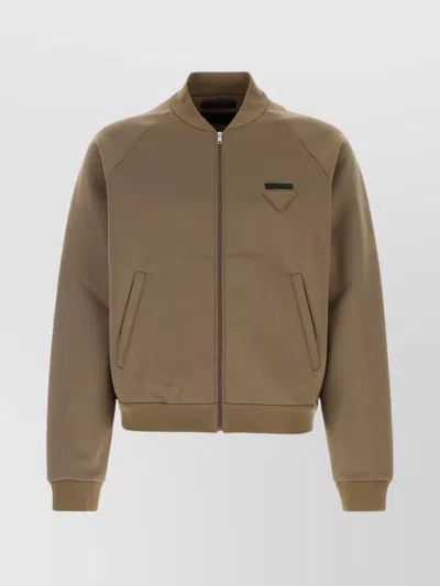 PRADA STRETCH NYLON SWEATSHIRT WITH RIBBED CUFFS