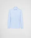Prada Button-down Collar Poplin Shirt With Cuffed Sleeves In Cielo
