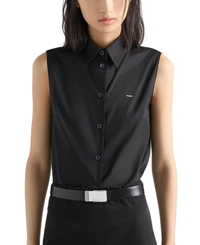 Prada Stretch Poplin Shirt In Black